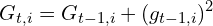 \[G_{t, i} = G_{t-1, i} + (g_{t-1, i})^{2}\]